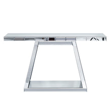 Load image into Gallery viewer, Modern Luxe Full Body Mirror Entryway Table With Trapezoid Base, 360° Reflective Console, Scratch Resistant, Open Storage - Silver