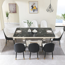 Load image into Gallery viewer, Luxury Modern Dining Table With 6 Chairs Marble Top Titanium Plated Base - Black
