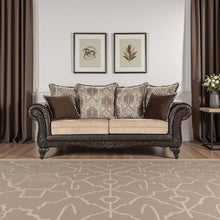 Load image into Gallery viewer, Brookridge - Rolled Arm Sofa With Ornate Details And Mixed Upholstery - Brown