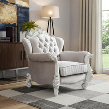 Load image into Gallery viewer, Fabric Damask Tufted Chair And A Half And Toss Pillows - Ivory And Antiqued White
