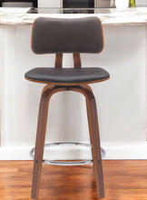 Load image into Gallery viewer, Faux Leather Swivel Low Back Counter Height Bar Chair - Brown And Wood Brown
