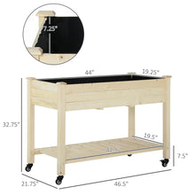 Load image into Gallery viewer, Outsunny - Raised Garden Bed, 47" x 22" x 33", Elevated Wooden Planter Box With Lockable Wheels, Storage Shelf, And Bed Liner For Backyard, Patio - Natural