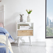 Load image into Gallery viewer, 15.75" Rattan End Table With Drawer And Solid Wood Legs, Modern Nightstand, Side Table For Living Room, Bedroom