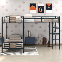 Load image into Gallery viewer, L-Shaped Twin Over Twin Bunk Bed With Twin Size Loft Bed With Desk And Shelf - Brown
