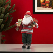 Load image into Gallery viewer, Fabric Christmas Santa Figurine (633852) - Red / White / Black