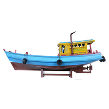 Load image into Gallery viewer, Hand Painted Model Boat - Light Blue / Yellow
