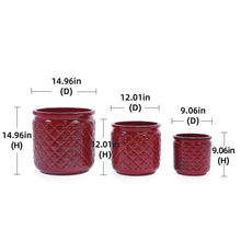 Load image into Gallery viewer, 3 Pieces Ceramic Flowerpot, Planter For Patio & Garden Or Windowsills - Bean Paste Red