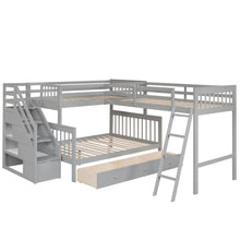 Load image into Gallery viewer, Solid L Shaped Bunk Bed With 3 Drawers, Ladder And Staircase