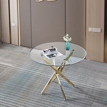 Load image into Gallery viewer, Contemporary Round Clear Dining Tempered Glass Table With Gold Finish Stainless Steel Legs - Gold