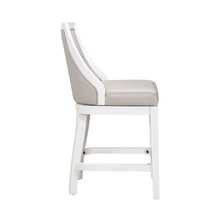 Load image into Gallery viewer, Faux Leather And Solid Wood Counter Height Swivel Bar Chair - Pearl Silver And White