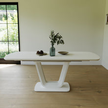 Load image into Gallery viewer, Modern Industrial Style Expandable Dining Table With U Shaped Legs - Antique Gray White