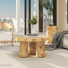 Load image into Gallery viewer, Nebula - Round Pillar Leg Coffee Table - Warm Natural Brown Burl