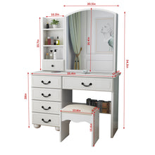 Load image into Gallery viewer, Fashion Vanity Desk With Mirror And Adjustable Lighting, 6 Drawers, 3 Color Light Modes - White