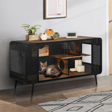 Load image into Gallery viewer, Modern Spacious Cat House With Tempered Glass And Iron Frame For Living Room - Black / Brown