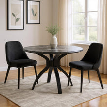 Load image into Gallery viewer, 50" Faux Marble And Steel Pedestal Base Round Top Dining Table - Black