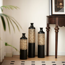 Load image into Gallery viewer, Floor Metal Vases Decorated Metal Vases (Set of 3) Gorgeous Home Decoration Large Glazed Metal Vases - Black / Gold
