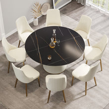 Load image into Gallery viewer, Modern Artificial Stone Round Plywood Base Dining Table, Can Accommodate 8 People, (Not Including Chairs) - Black / Beige