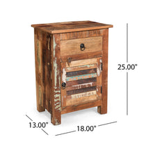 Load image into Gallery viewer, Recycled Wood Side Table With Drawer And Door - Natural
