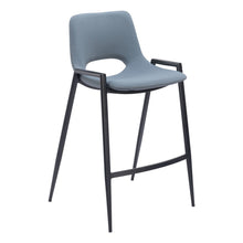 Load image into Gallery viewer, 26" Faux Leather And Steel Low Back Counter Height Bar Chairs (Set of 2) - Blue / Black