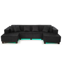 Load image into Gallery viewer, U-Shaped Sectional Sofa With RGB LED Light Strip And 6 Pillows