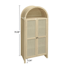 Load image into Gallery viewer, Tall Arched Kitchen Pantry, Arched Storage Display Cabinet With 2 Drawers & Adjustable Shelves, Rattan Door Versatile Storage Cabinet For Kitchen, Dining Room - Natural