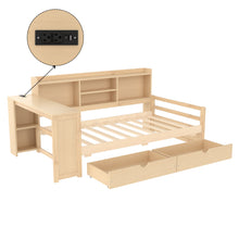 Load image into Gallery viewer, Corner Daybed With Storage Drawers, Desk, Charging Port & Bookcase