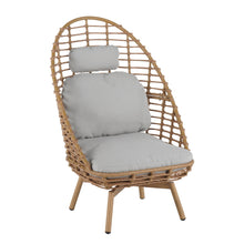 Load image into Gallery viewer, Ellis - Outdoor Wicker High Back Lounge Chair, Teak Finished Leg - Light Brown / Beige