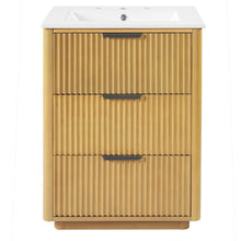 Load image into Gallery viewer, Bathroom Vanity With Sink, Open Shelf & Closed Storage - Natural Wood