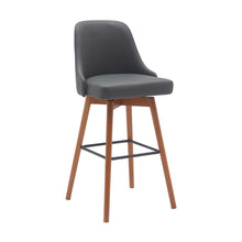 Load image into Gallery viewer, Faux Leather With Solid Wood Swivel Bar Height Bar Chair - Gray And Wood Brown