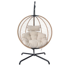 Load image into Gallery viewer, Sora - Outdoor Patio Wicker Hanging Chair With Stand - Beige / Brown