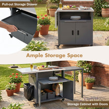 Load image into Gallery viewer, Foldable Outdoor Prep Station BBQ Cart With Trash Rack