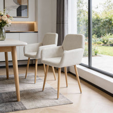 Load image into Gallery viewer, Fabric Steel Dining Arm Chairs (Set of 2) - Beige / Oak