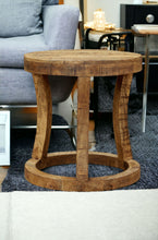 Load image into Gallery viewer, 18" Wood Distressed Solid Wood Round End Table - Natural