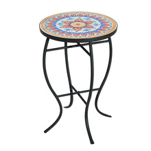 Load image into Gallery viewer, Outdoor Round Side Table With Mosaic Style Top And Curved Iron Legs