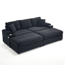 Load image into Gallery viewer, Convertible Sectional Sofa Bed Set With Armrest Storage, Cup Holder, USB - Black