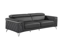 Load image into Gallery viewer, 89" Italian Leather Sofa With Silver Legs - Dark Gray