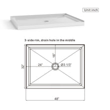 Load image into Gallery viewer, Shower Base Anti Slip Center Drain Single Threshold 32" X 48" - White