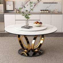 Load image into Gallery viewer, Round Dining Table With 360° Smooth Lazy Susan For Dining Room - Gold / Black / White