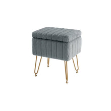Load image into Gallery viewer, Faux Fur Storage Ottoman - Gray / Gold