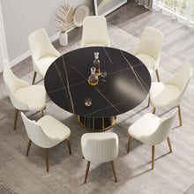 Load image into Gallery viewer, Modern Artificial Stone Round Metal Iron Base Dining Table, Can Accommodate 8 People, (Not Including Chairs) - Black
