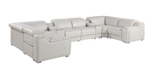 Load image into Gallery viewer, Italian Leather Power Reclining U-Shaped 8 Piece Corner Sectional With Console - Light Gray