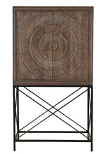 Load image into Gallery viewer, Solid Wood Two Door Carved Wine Cabinet - Brown