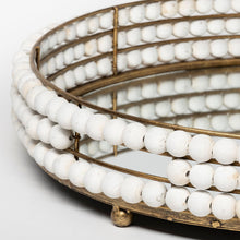 Load image into Gallery viewer, 22" Metal Wood And Mirrored Glass Round Vanity Tray - Antiqued Gold / White
