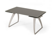 Load image into Gallery viewer, 94" Glass And Metal Self-Storing Leaf Sled Base Dining Table - Gray