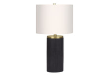 Load image into Gallery viewer, Concrete Cylinder Table Lamp With Ivory Drum Shade - Black And Gold