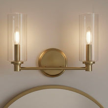 Load image into Gallery viewer, Regal - Double Light Vanity With Clear Ribbed Satin - Antique Brass / Clear