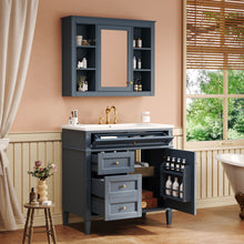 Load image into Gallery viewer, Bathroom Vanity With Mirror Cabinet, Single Sink With 2 Soft Closing Doors And 4 Drawers