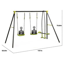 Load image into Gallery viewer, Xns008 Interesting Triple Children Metal Safe Swing Set 440Lbs For Outdoor Playground Three Seat Swing For Age 3+ - Green / Black