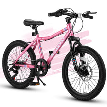 Load image into Gallery viewer, S20101 20" Kids' Bike, Boys Girls Mountain Bike Ages 8-12, 7 Speed Teenager Children Kids' Bicycles, Front Suspension Disc Brake Rear V-Brake, High Steel Frame