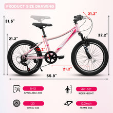 Load image into Gallery viewer, 20" Children's Bicycle Shock Absorbing Front Fork 7 Speed V Brakes Mountain Tire Boys And Girls Kids Bike For Outdoor Adventure - Pink